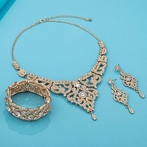 Miniatura 4 de La joyería plateada oro plata de la boda fija las pulseras nupciales de los pendientes