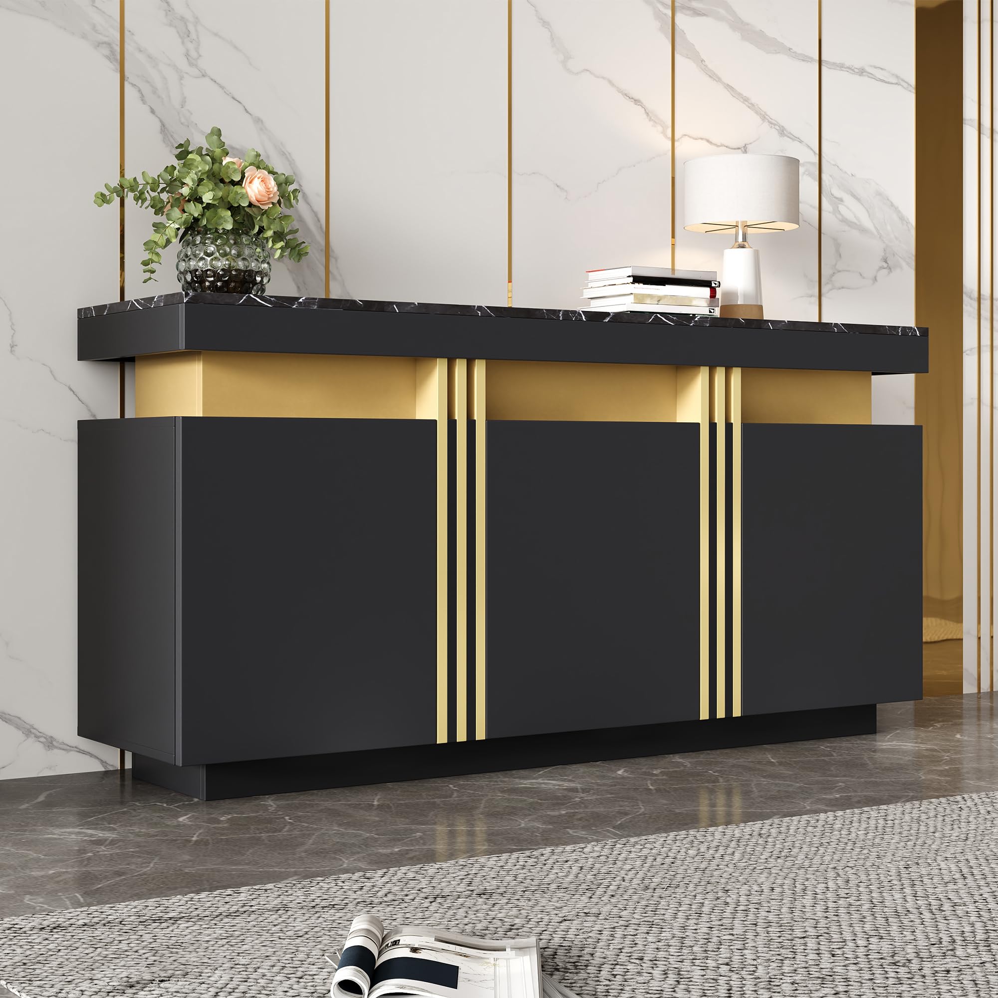 Armario de acento para cocina y salón: aparador multiusos de madera