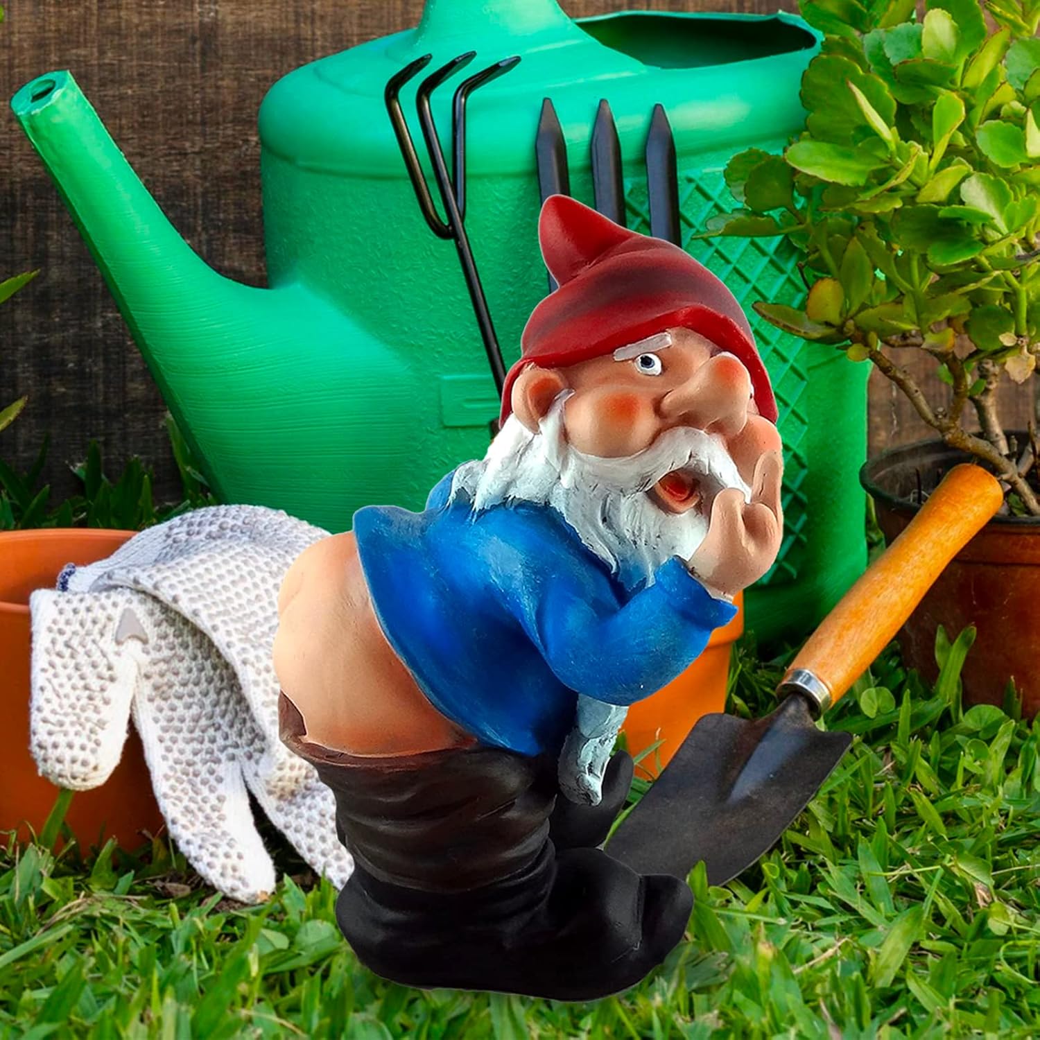 Funny Garden Gnome Statue – Cheeky Outdoor Yard Decor with Raised Finger – Resin Lawn Ornament for Patio, Garden, Desk & Man Cave Gift