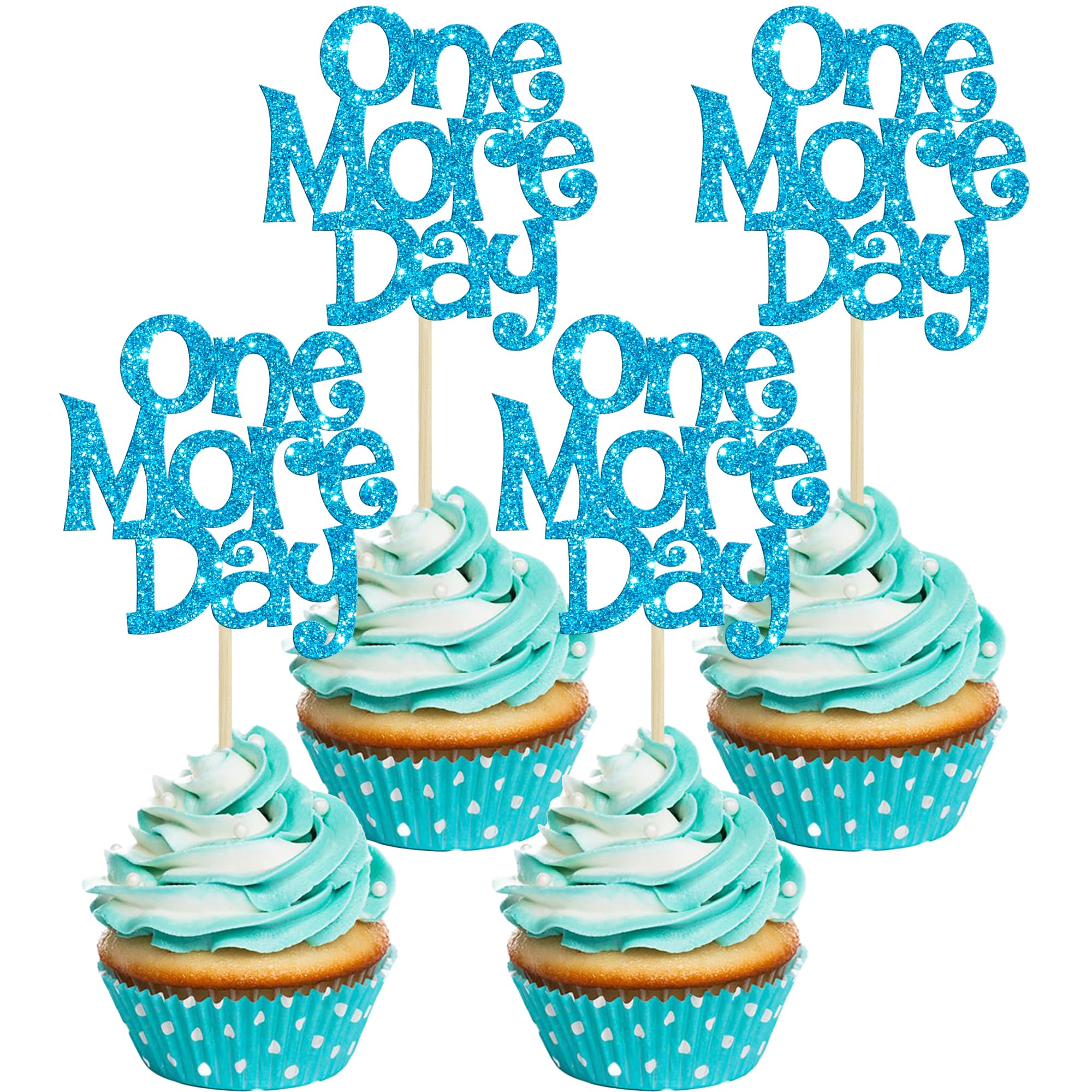 Gyufise 30Pcs One More Day Cupcake Toppers Glitter Wedding Rehearsal Dinner Cupcake Picks Decoration for Wedding Countdown Theme Party Cake Decorations Supplies Blue