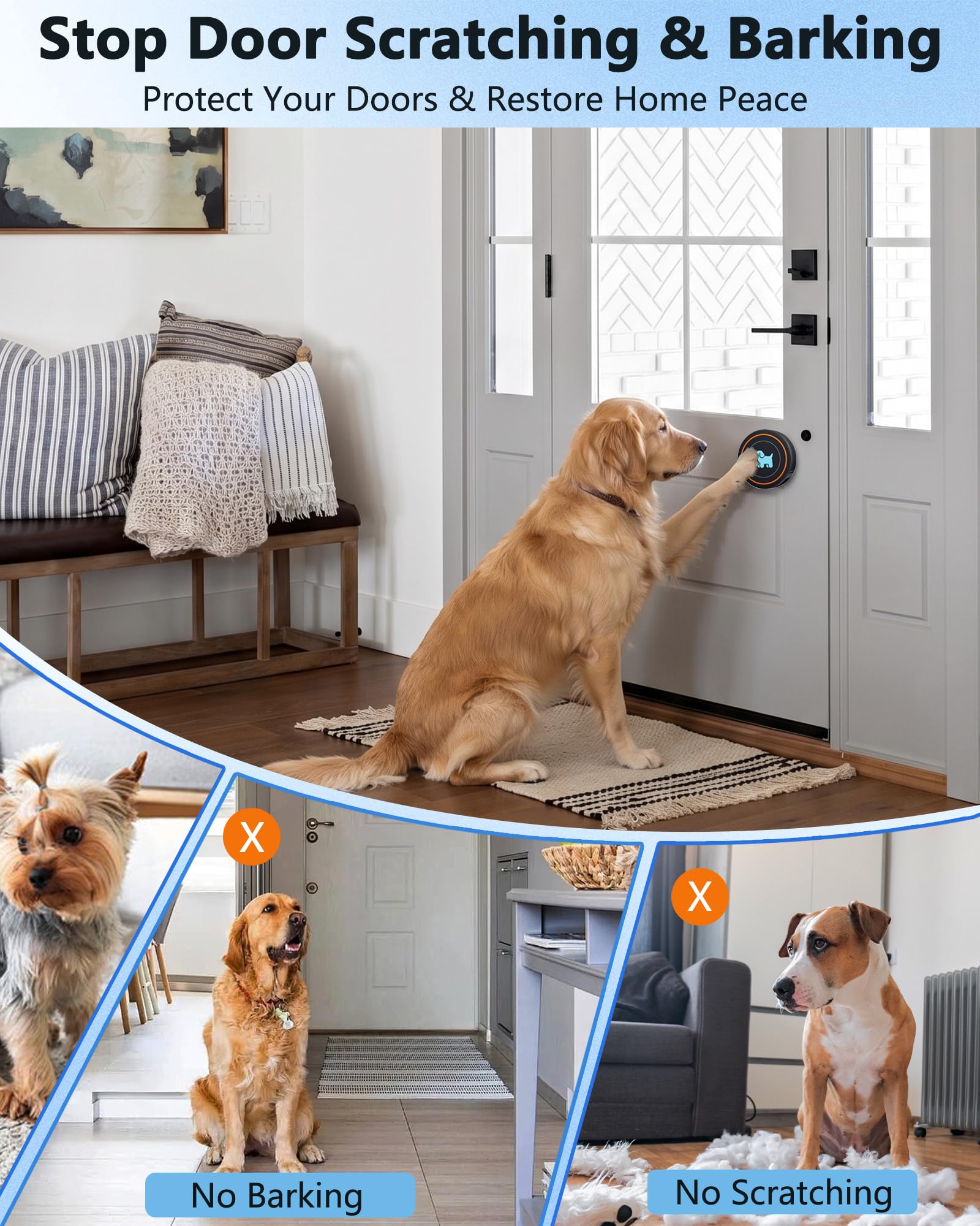 Timbre de puerta de perro para entrenamiento de orinal para salir, timbre inalámbrico para perros, campana de entrenamiento para cachorros con botón táctil, IP65 impermeable, rango de 1000 pies, 55