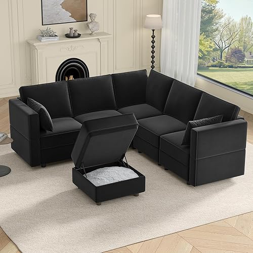 Miniatura 16 de Vesgantti - Sofás seccionales con asientos de almacenamiento, sofá seccional modular convertible en forma de L de 118" de 4 asientos y 2 otomanos,