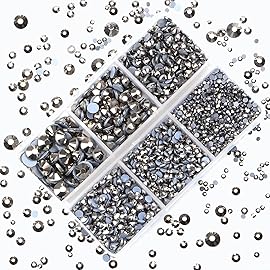 4000Pcs Mixed Size Hot Fix Round Crystals Gems Glass Stones Hotfix Flat Back Rhinestones (Silver Flare)