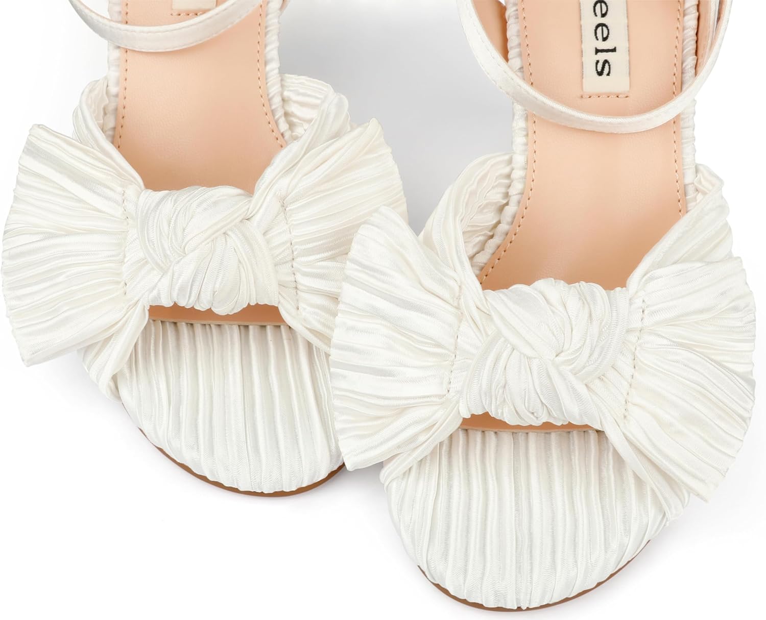 Zzheels Women's Bow Knot Heeled Sandals Open Toe High Block Ankle Strap Chunky Heels Bride Wedding Shoes - Image 2