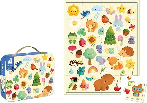 Miniatura 4 de Janod Rompecabezas de 20 piezas para niños, rompecabezas de imagen de naturaleza, estuche de transporte para regalo con mango de tela, juegos de