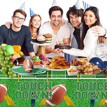 GalaHub 2 Packs Football Themed Disposable Tablecloths, 54x108 Plastic Touchdown Table Covers for Game Day, Tailgate, or Birthday Party Supplies