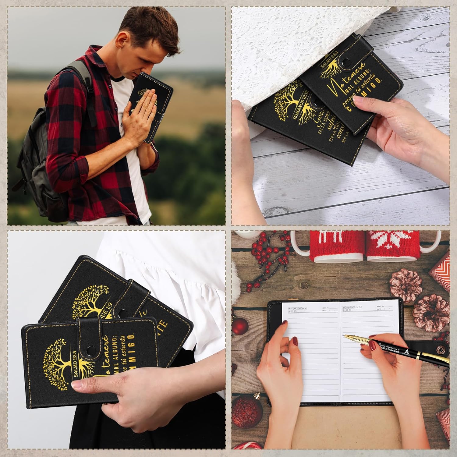 Spakon 30 Sets Christian Mothers Day Gifts for Women Men Bulk Religious Leather Notebook Prayer Journal Pen Church Gift Bible Study Scripture Mom Grandma Dad Favors (Spanish Tree of Life,Black)
