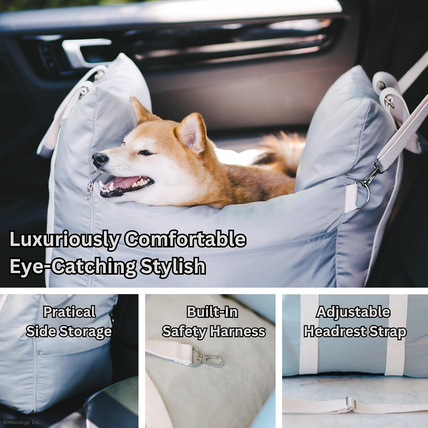 Posh Car Booster Seat for Small Dogs and Puppies – Robust Travel Chair Bed with Secure Strap, Safety Belt Harness, Washable Cover & Storage Pocket – Premium Quality and Style for Car & Home