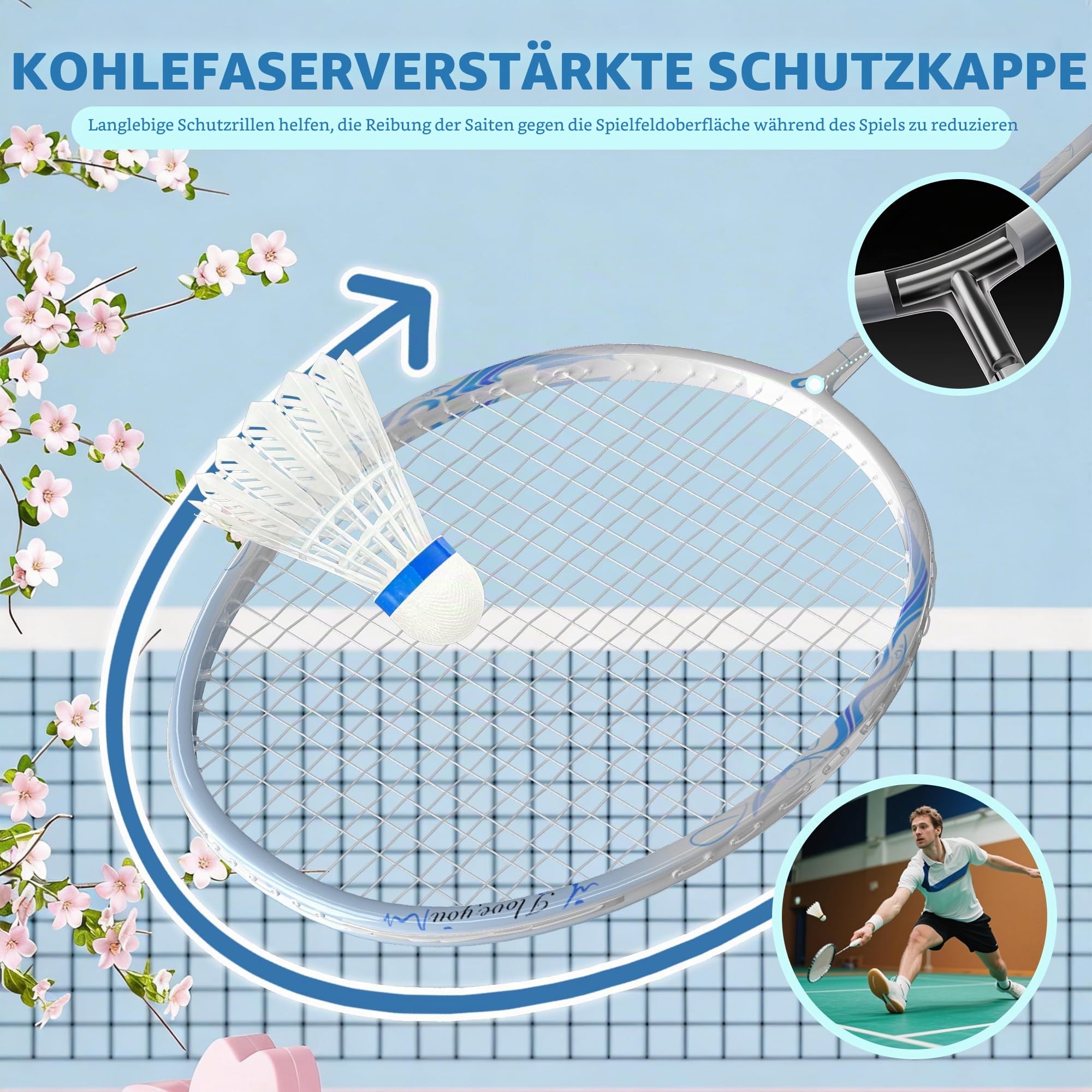 Senston Badminton Schläger Set Herzdesign für Paare Freizeit Training | Herzförmiges Design, Kohlefaser Schaft, Eingebautes T-Stück, Stabil, Komplettes Set, Mit Tasche, Für Paare, Freizeit Training