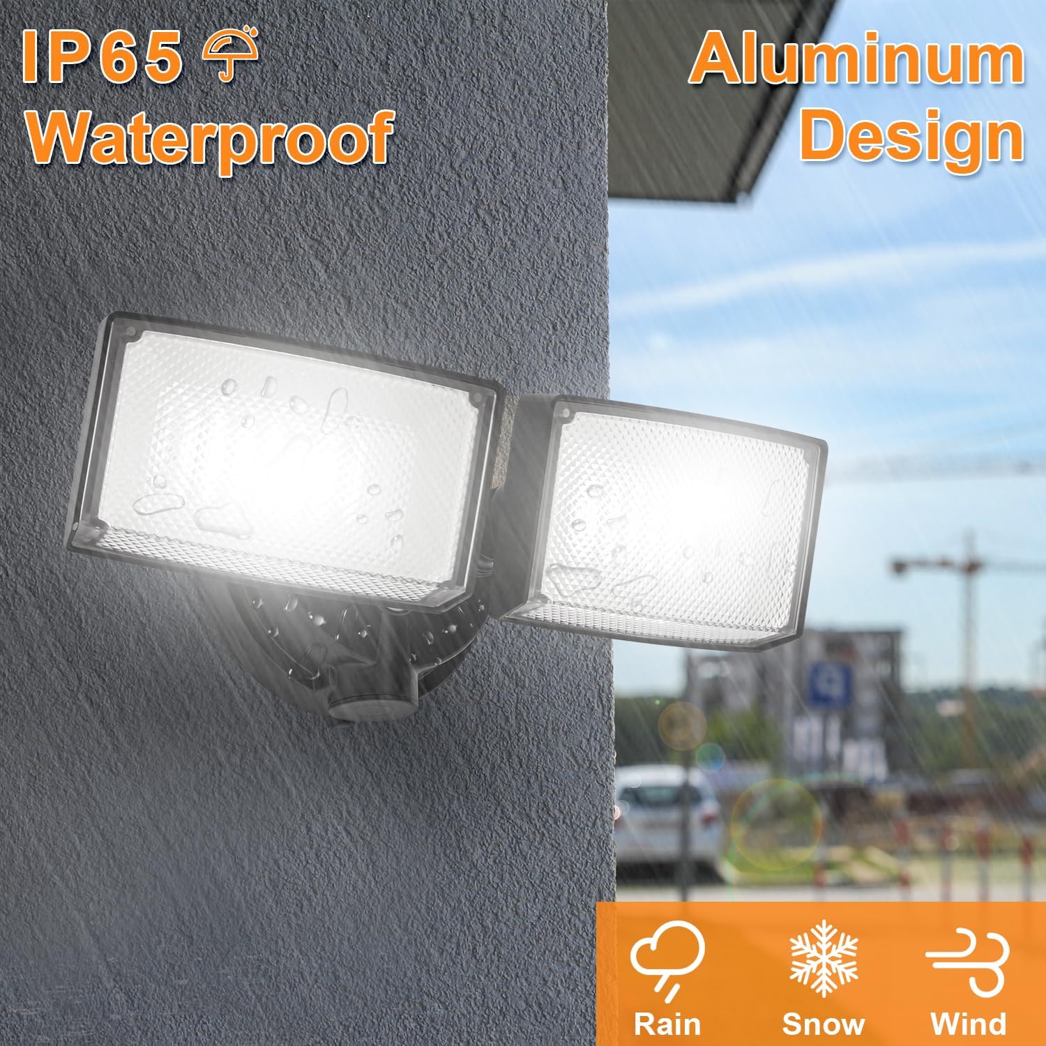 30W 3000 Lumen LED Dual-Head Flood Light Outdoor, Metal Exterior Metal Security Lights, 3000K/5000K Light, IP65 Waterproof Wall/Eave Mount Flood Light for Garage, Patio, Yard (Black)