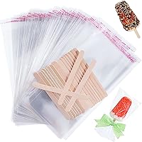Vista 1 de Patelai Juego de 300 palitos de hielo y bolsas de plástico, bolsas de plástico autoadhesivas transparentes y palitos de paletas de hielo