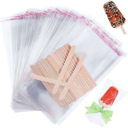 Patelai 300 Pcs Ice Lolly Sticks and Plastic Bags Set,