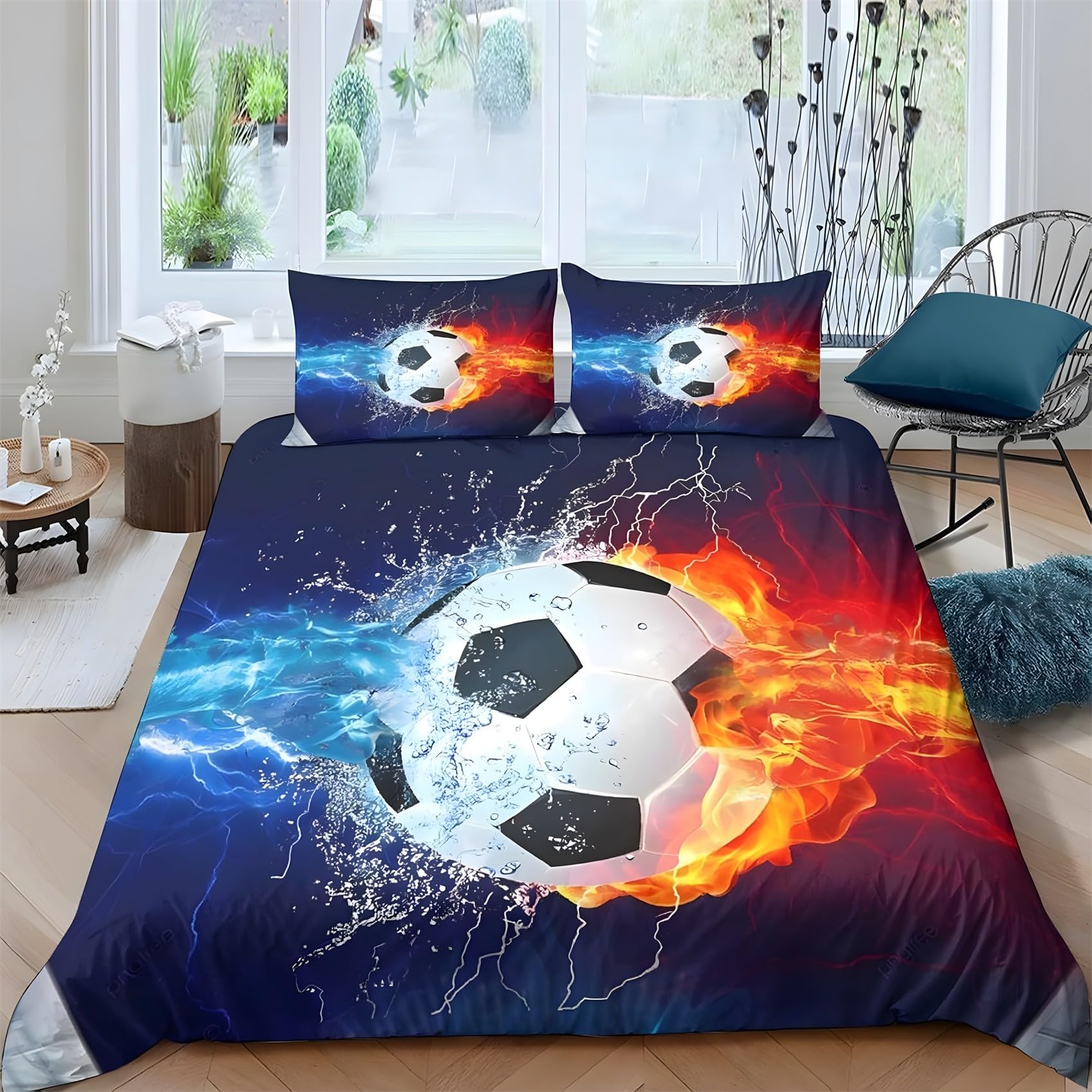 Parure de lit 200x200 ballon de foot pour literie enfant 2 places respirante