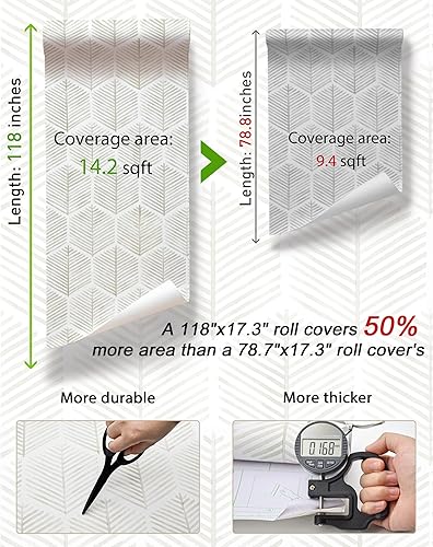 Miniatura 3 de MelunMer Papel tapiz moderno de 118 pulgadas de largo y 17.3 pulgadas de ancho, papel de contacto bohemio para armarioscajones, autoadhesivo,