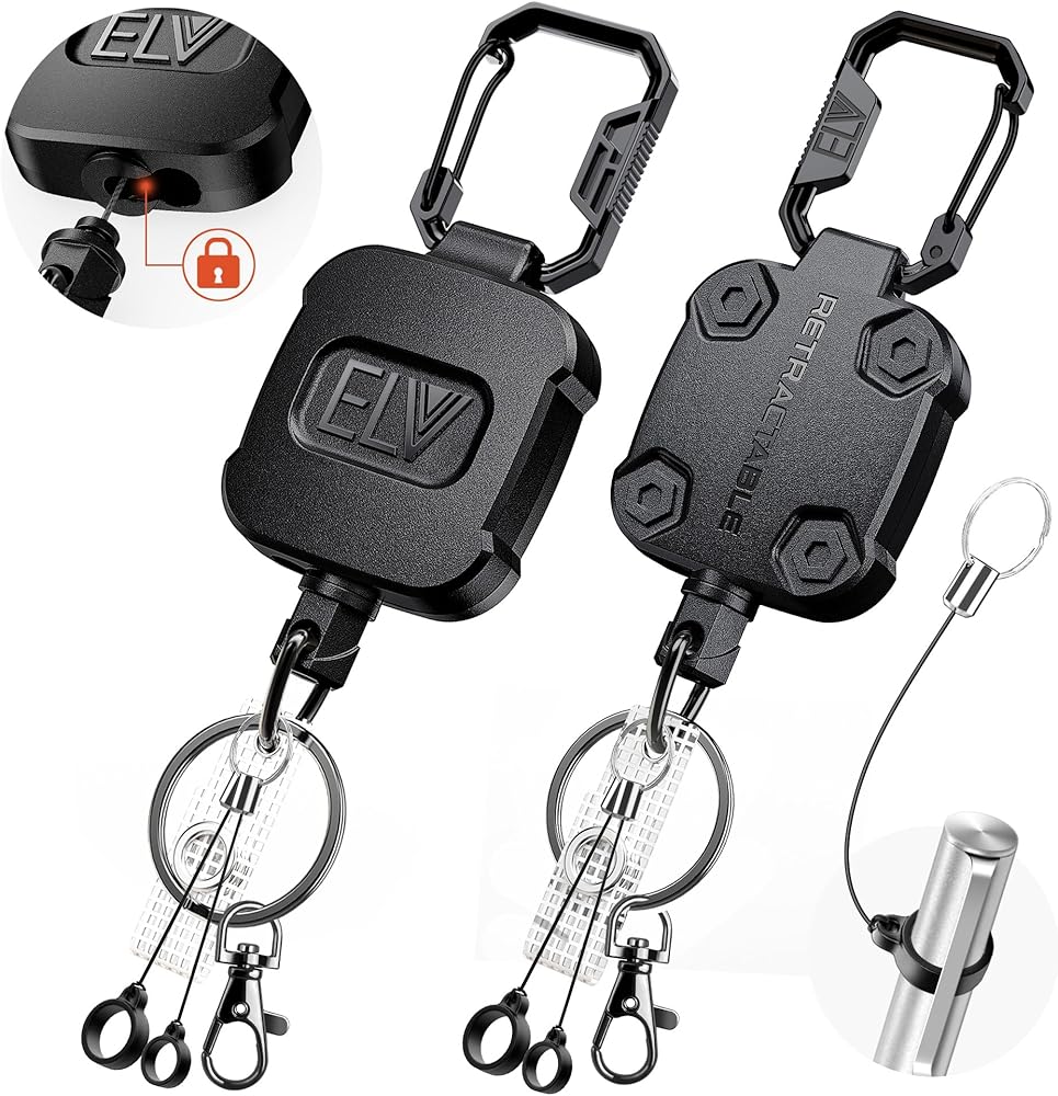 Duty Retractable Carabiner Heavy Key Chain Badge Holder With Steel Cord Keychain - Foto 12