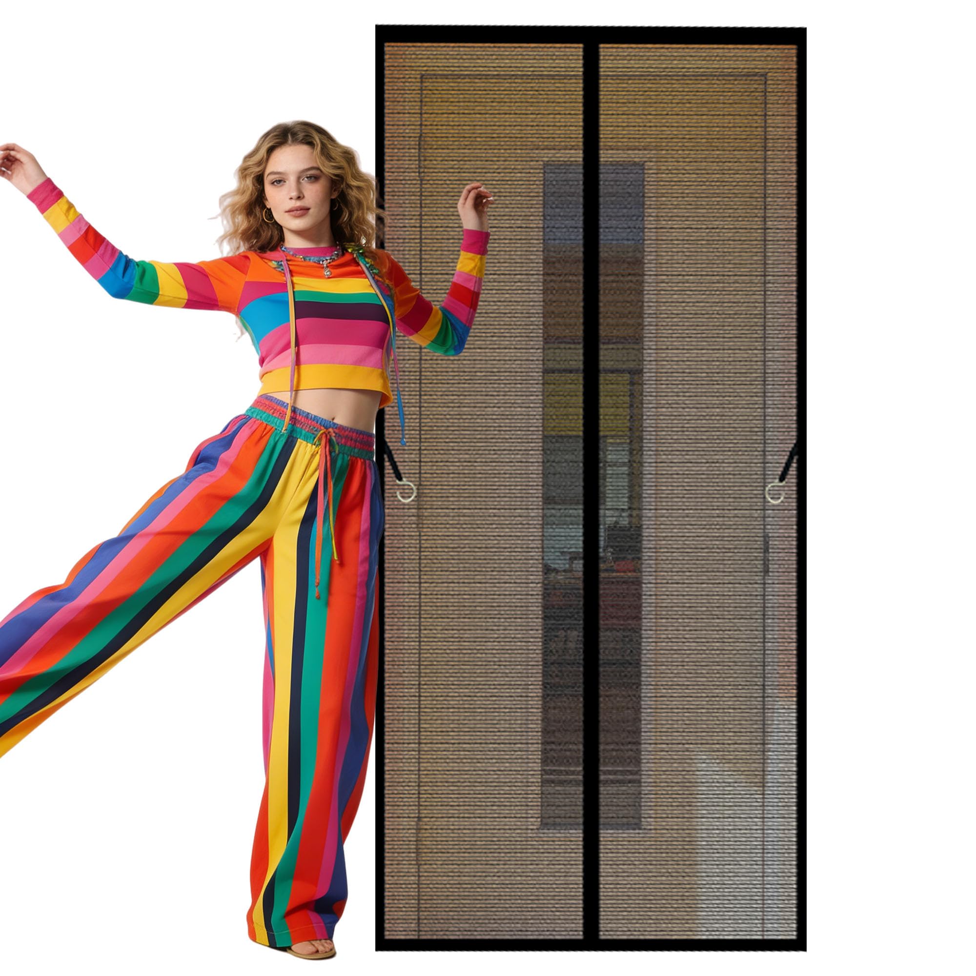 Fly Screen for Doors 85 x 281 cm Hundreds of Sizes Screen Door Fly Keeps Bugs Out Suitable for Balcony, Terrace, Cellar, Bedroom and Sliding Room, Black
