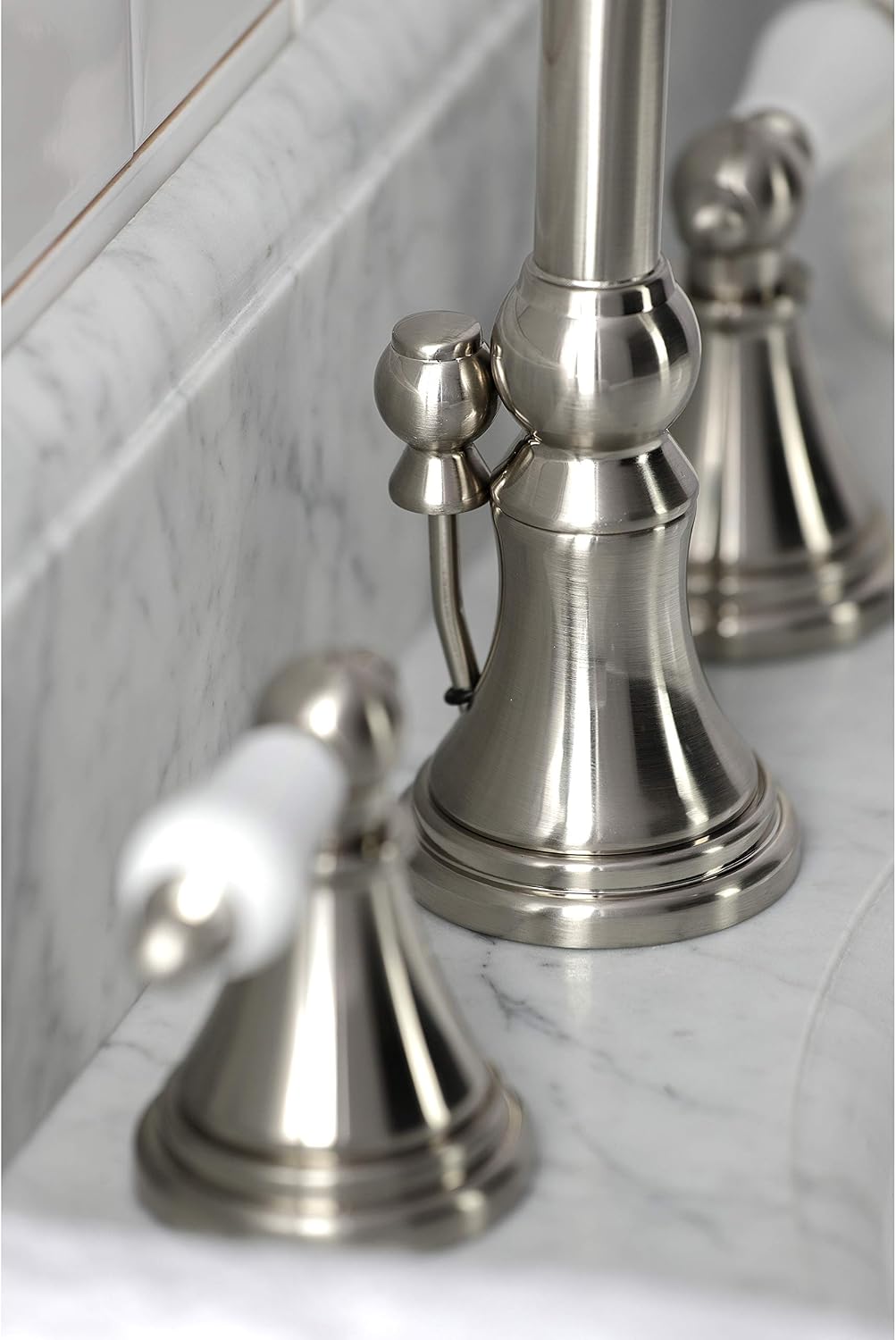 Blасk Frіdау 🔥 Kingston Brass KS2988PL Governor Widespread Lavatory Faucet with Brass Pop-Up and Porcelain Lever Handle, Brushed Nickel