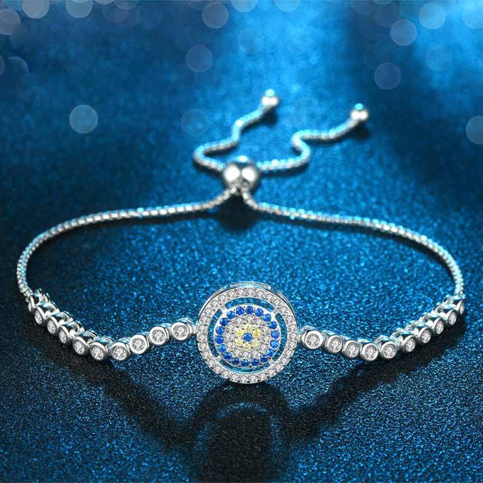 Auténtica Pulsera De Plata 925 Cuentas Ajustables Mal De Ojo Azul Cz Pulseras De Tenis para Mujeres Hombres Joyería De Amistad