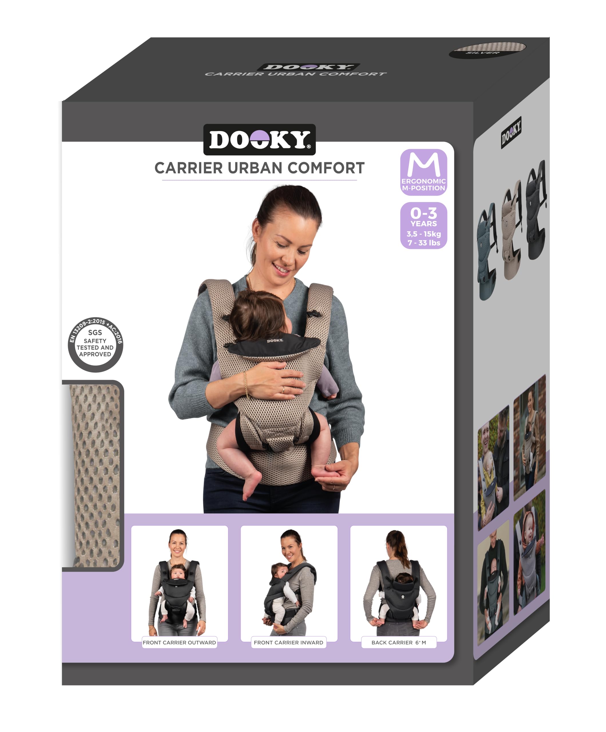 Dooky Urban Comfort ergonomiczne nosidełko dla niemowląt (odpowiednie dla dzieci w wieku 0-3 lat i 3,5-15 kg, oddychający materiał, trzy różne możliwości noszenia), kolor: beżowy desert