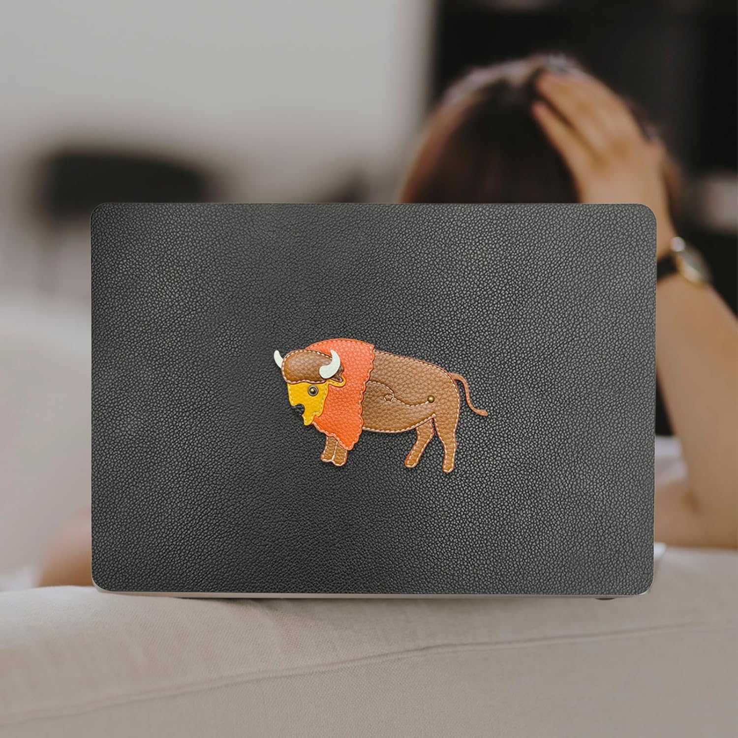 Protective PU and Plastic Hard Shell Cover Compatible with MacBook Pro 14 inch Case 2024 2023 2022 2021 Release M3 A2918 A2992 M2 A2779 M1 A2442 Pro Max,Bison