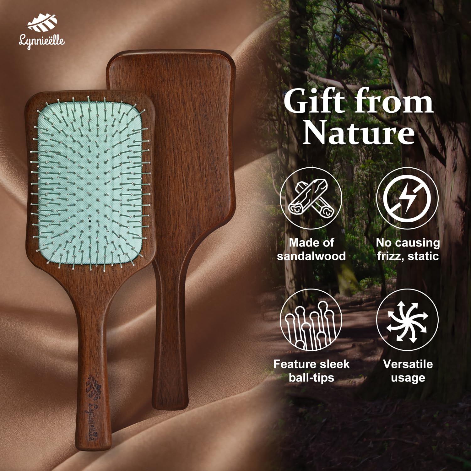 Wooden Scalp Massager Hair Brush - Metal Bristles for Hair Growth & Detangling (Thin/Thick/Curly Hair). Stimulates Scalp, Reduces Static, Perfect for Women/Men/Kids Wet & Dry Use