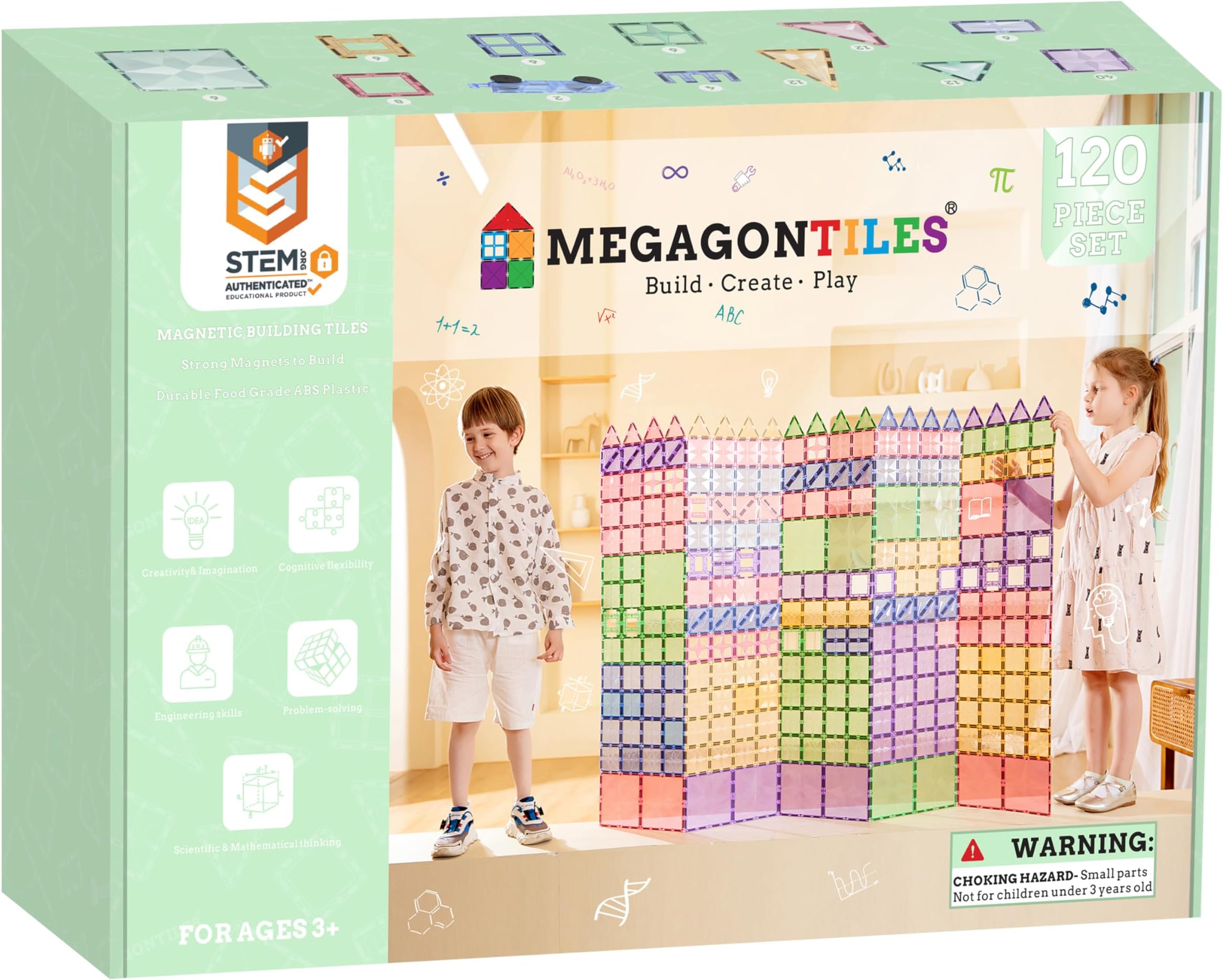 120PCS Premium Magnetic Tiles Set | STEM-Authenticated Magnetic Building Blocks | Educational Construction Toy for Kids Ages 3–8 (Boys & Girls)