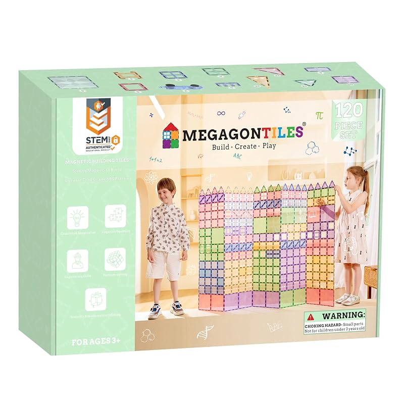 MEGAGONTILES 120PCS Premium Magnetic Tiles Set | STEM-Authenticated Magnetic Building Blocks | Educational Construction Toy for Kids Ages 3–8 (Boys & Girls)