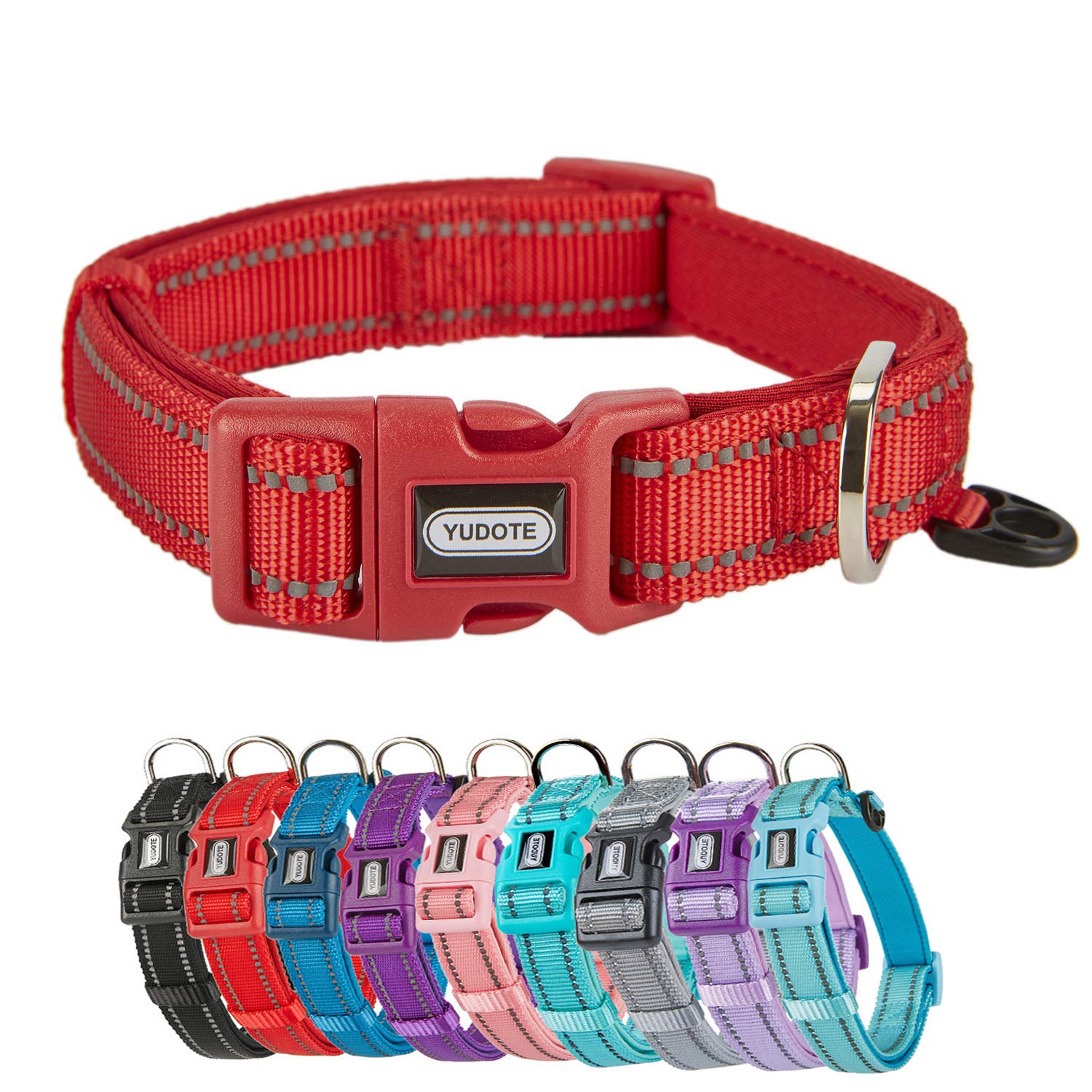 Petiry Reflective Nylon Dog Collar with Breathable Neoprene Padding,Adjustable for Large Dogs.(Neck 17"-26.3",Red)