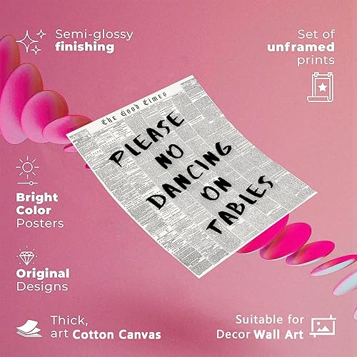 Miniatura 3 de Arte de pared estético de periódico vintage en blanco y negro de los años 70, a la moda, por favor, no bailar en mesas, pósteres de lienzo,