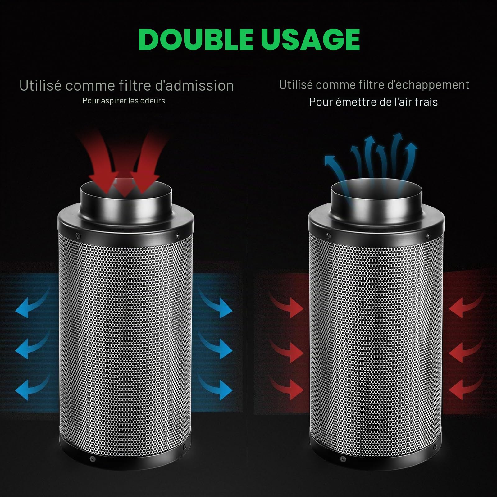 VIVOSUN Filtre à Charbon Actif 100mm pour Contrôle Odeurs Charbon Vierge d'Australie pour Ventilateur en Ligne, Epurateur Odeurs pour Tente de Culture Pré-Filtre Inclus Bride Réversible Noir
