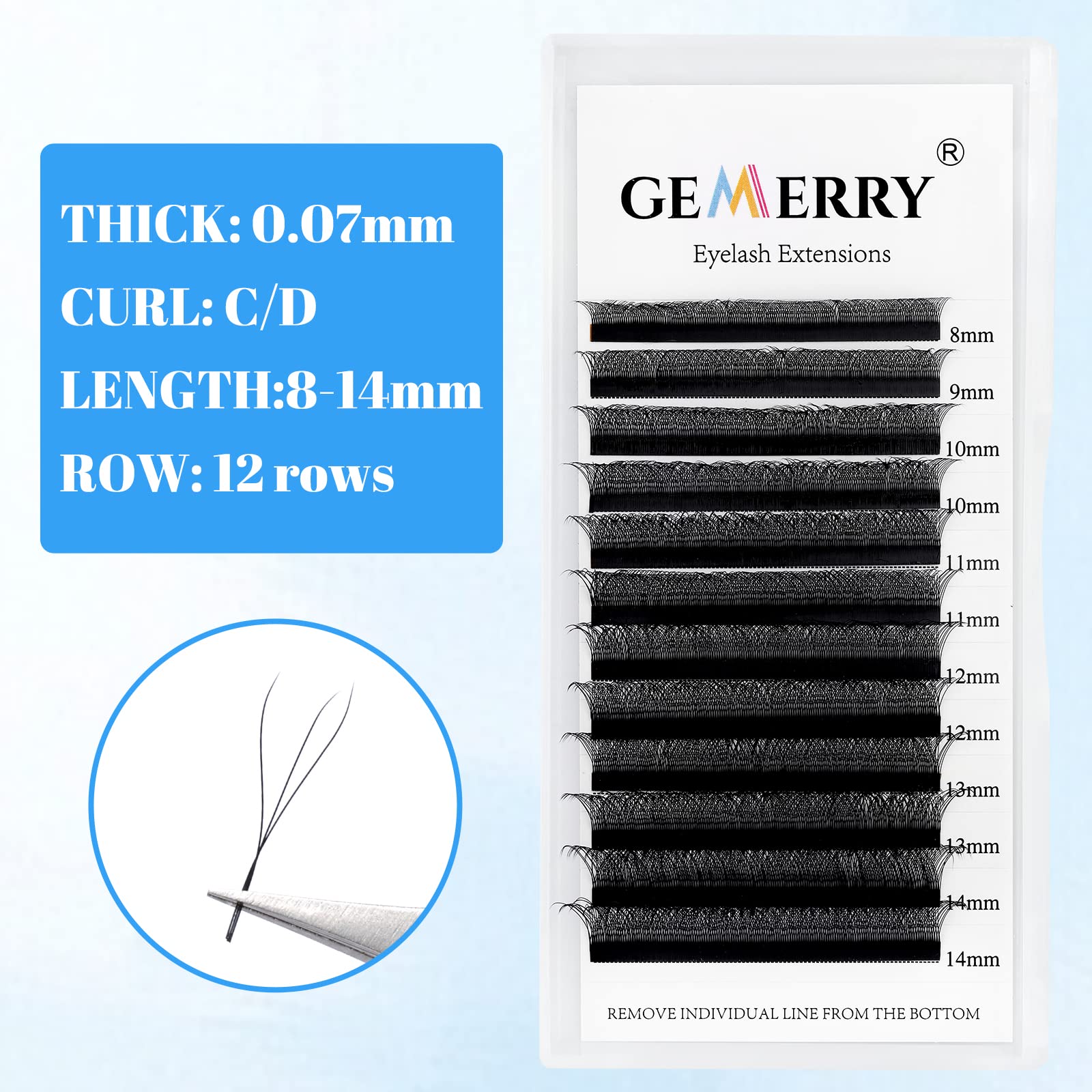 W lashes 3D Premade fan Lashes Extensions 0.07mm C Curl 8-14mix Gemerry Eyelash Extensions Noir Volume Thick Lashes Professional Single Lash Individual Russian Lash Tray(W-3D-007-c cur-8-14mix) - Image 2