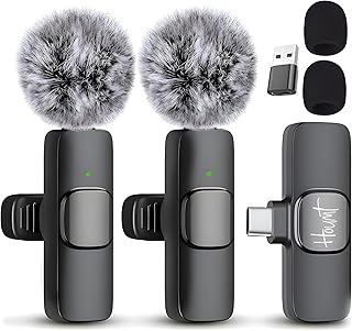 ميكروفون لاسلكي لواجهة اندرويد بمنفذ USB-C متوافق مع سلسلة سامسونج s24 وايفون 15 - لافالير لنظام - USB نوع سي لتسجيل الفيديو ومدونات 2 في 1 أحادى أسود من حومة