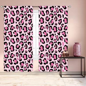 Black Pink Leopard Print Cute Retro Wild Safari Kitchen Curtains over Sink