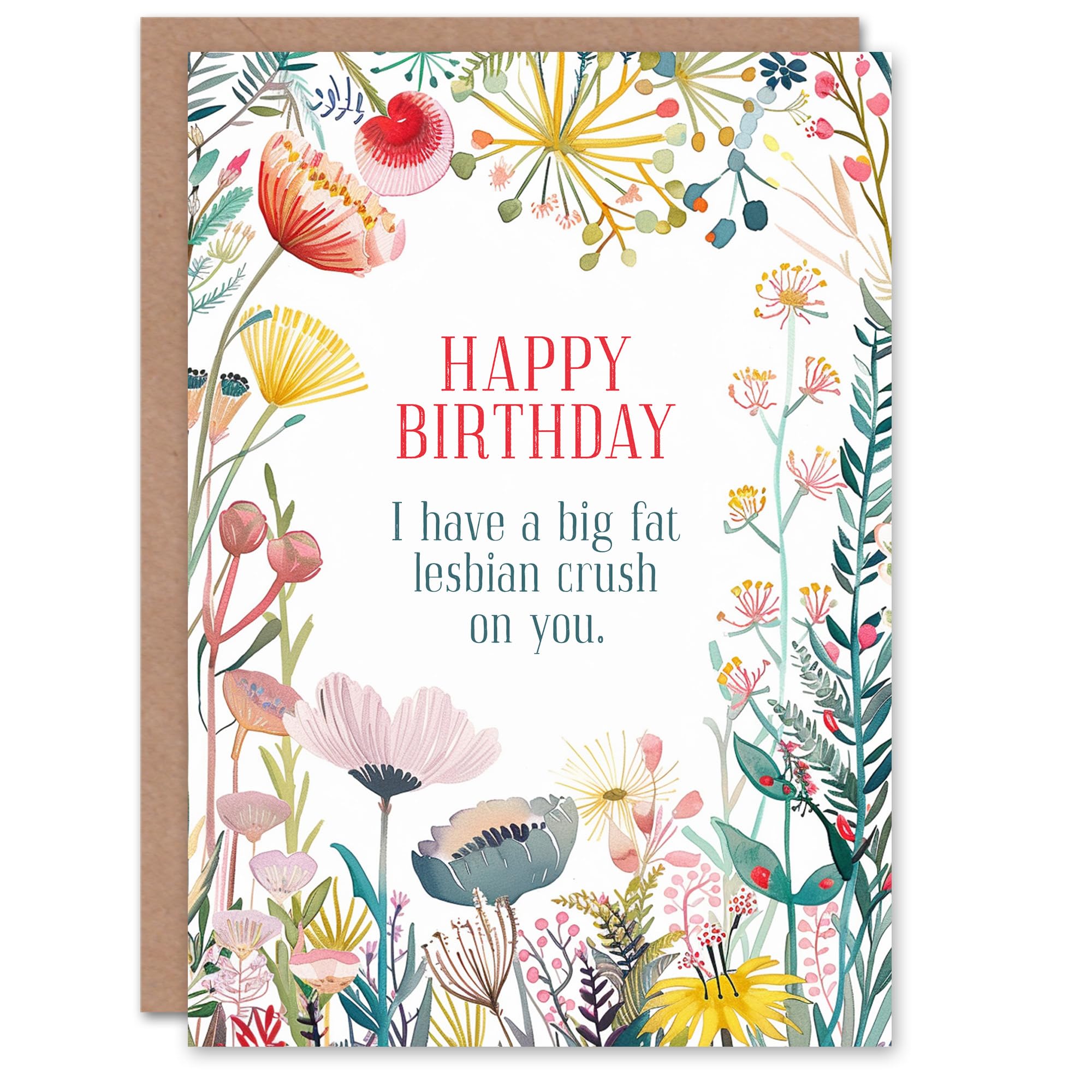 Artery8 Greeting Card Big Lesbian Crush on You Floral Flowers Romantic For Her Woman Valentine's Day Card
