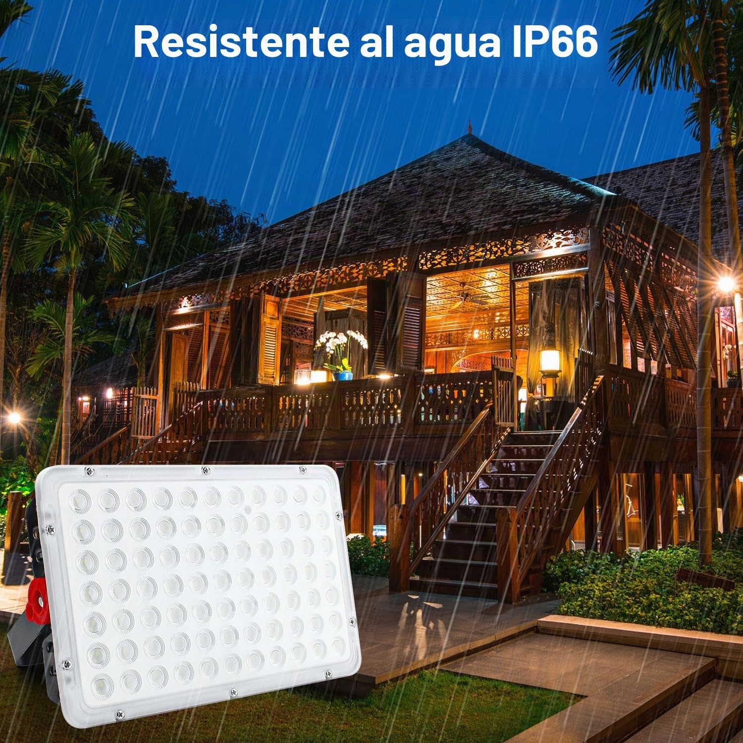CREATESTAR Focos LED Exterior 200W 2 Piezas, IP66 Impermeable Proyector LED Exterior, foco exterior de 20000LM Floodlight, foco blanco frío de 6500K, luz de inundación para almacén, jardín, patio
