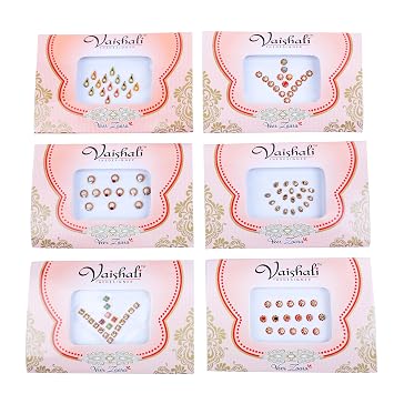 Bindi Pack of 6 Crystal Designer Jewel for Forehead Face Tikka Multicolored Bindiya Stickers Adhesive Stone Indian Traditional Mothers Day Bindi Tattoos for Women Girls Bride Return Gifts