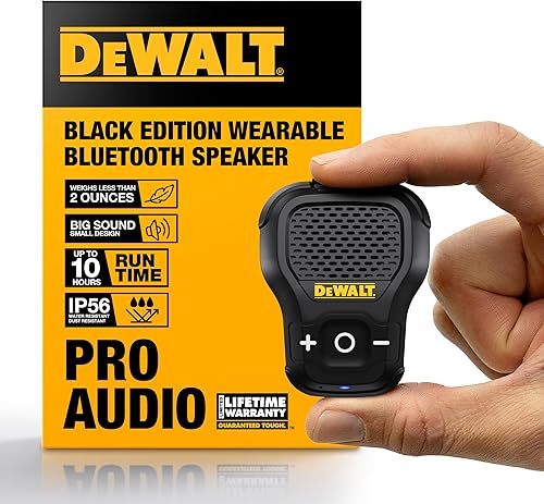 DEWALT Altavoz Bluetooth portátil Edición Onyx - Negro Altavoz portátil inalámbrico con clip para sitio de trabajo profesional resistente al agua