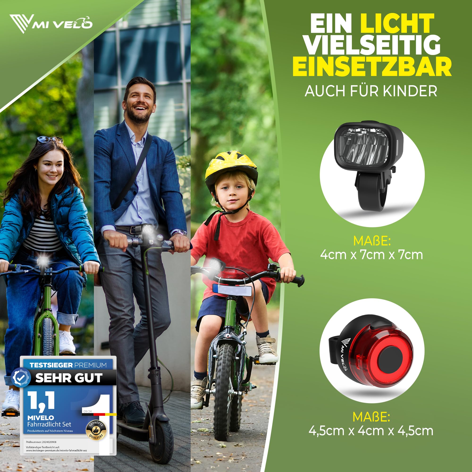 MIVELO Fahrradlicht Set mit Power-Akku, StVZO zugelassene Fahrradbeleuchtung USB aufladbar & wasserdicht, Fahrradlampe vorne & Fahrrad Rücklicht, Energieklasse A+++