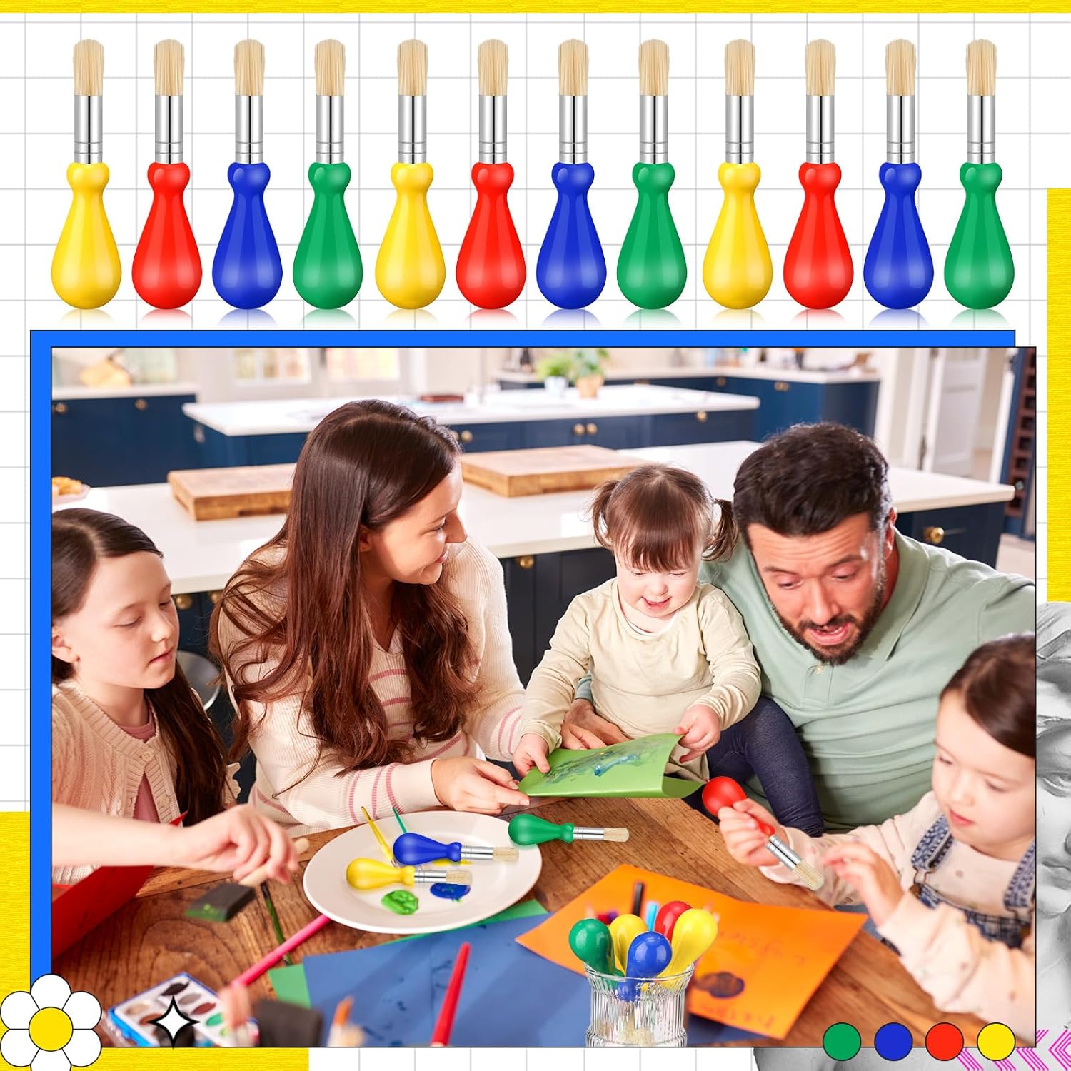 Frienda 36 Pcs Chubby Paint Brushes for Kids Bulk Toddler Paint Brushes with Colorful Handle Washable Easy Grip Clean Vegan Bristles for Baby Preschool Watercolor Painting Art Supplies Craft Projects