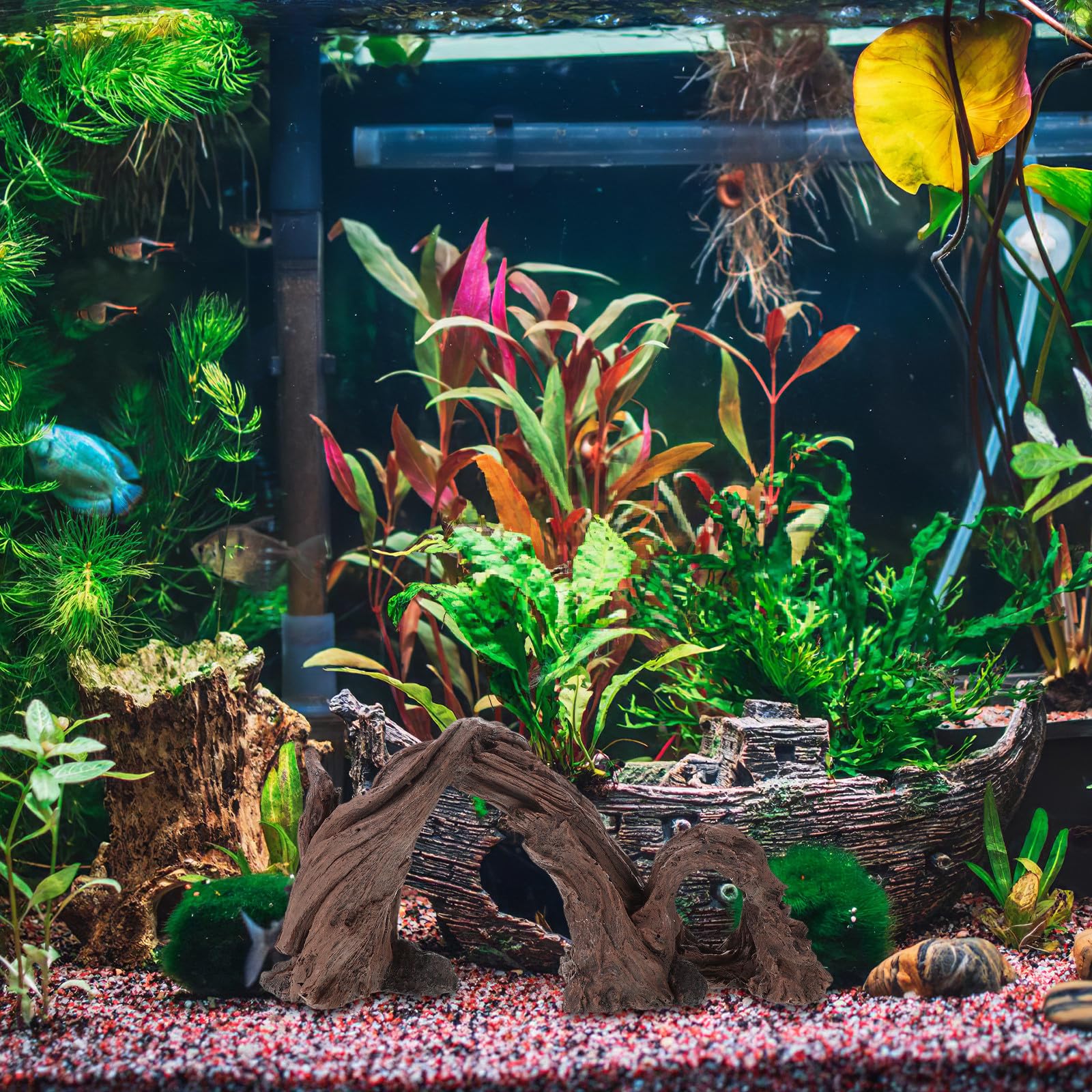 Happyyami Décoration de Pont en résine Effet Bois flotté pour Aquarium : Centre de Table en Forme de souche d'aquarium - Fausse Planche de Bois flotté pour Ornement paysager