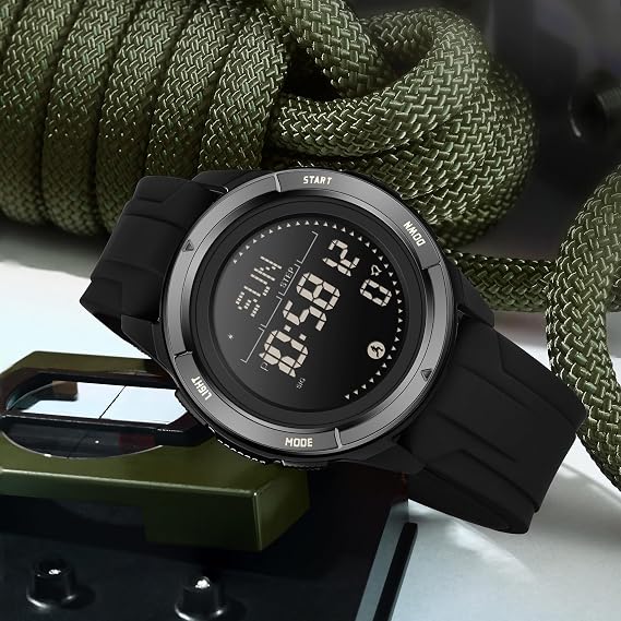 findtime Men's Digital Watch Military Pedometer Step Counter Watches Compass Waterproof Tactical Sport Watch Calories Counter Pacer Running Wristwatch LED Light Stopwatch Countdown