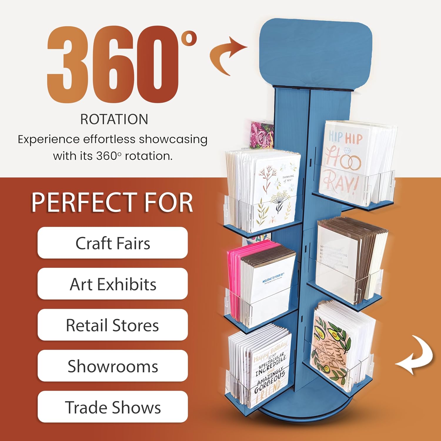 4-Sided Rotating Display Stand - Stationary, Greeting Cards, Stickers, Postcards, Coasters, Napkins - Heavy-Duty, Smooth Rotation, Easy to Assemble, Craft Shows, Trade Shows, Farmers Markets (Blue)