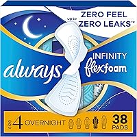 Always Infinity FlexFoam Overnight Pads with Wings, Size 4, Unscented - Zero Leaks, Zero Feel Protection, 38 Count