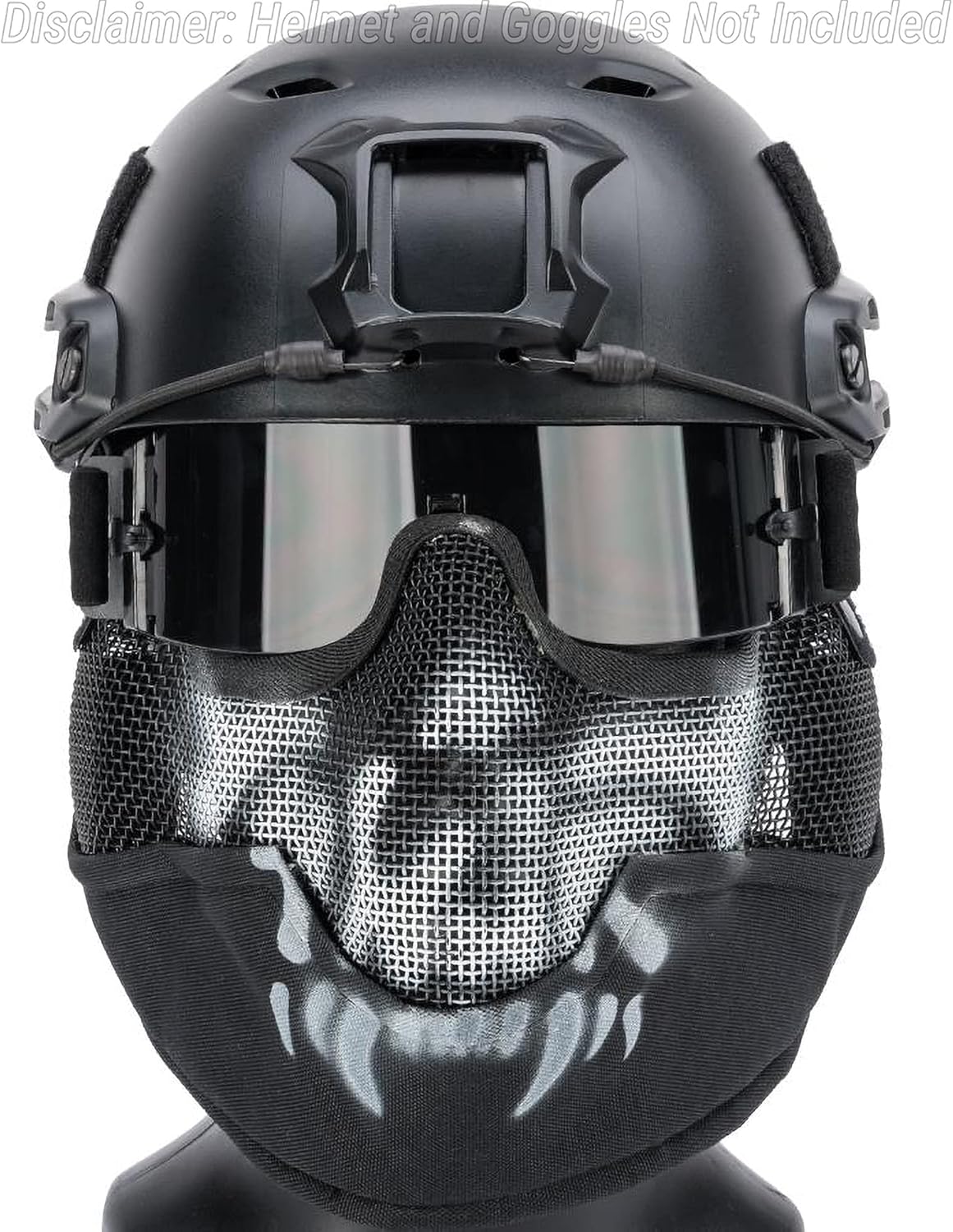 Evike Airsoft - Matrix Iron Face Carbon Steel Striker Gen2 Metal Mesh Lower Half Face Pro (Color: Black/Skull)