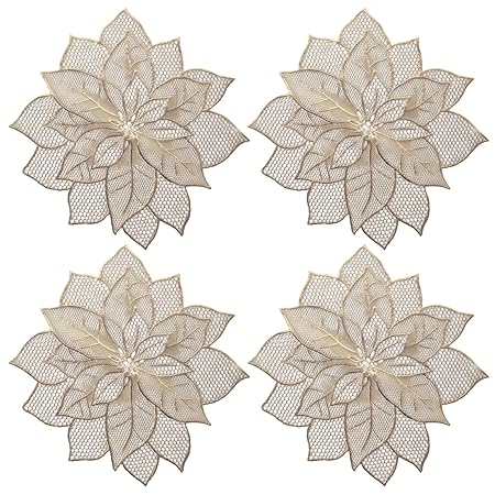 Kuber Industries Flower Design Soft Leather Table Placemats, Set of 4 (Gold)-HS43KUBMART26100, Standard