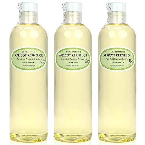 Dr Adorable - 36 Oz - Aceite de almendra de albaricoque - 100% puro natural orgánico prensado en frío (3 de botellas de 12 onzas)