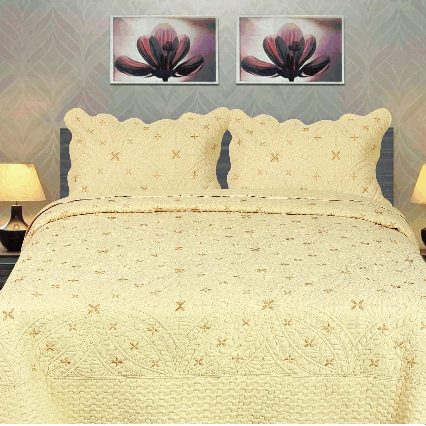 Tache Yellow Geometric Golden Stars Reversible 3 Piece Bedspread Set, California King