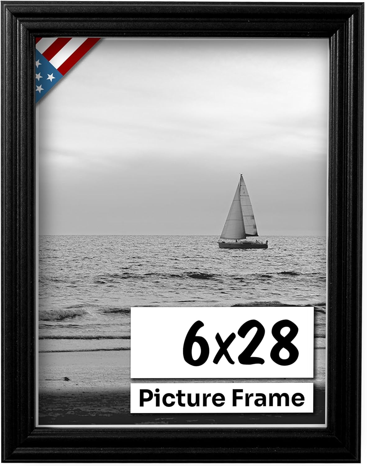 Black 6x28 Picture Frame .75" Inch Wide - Black Wall Decor Handmade Solid Wood Frames with Preinstalled Hangers and UV Blocking Plexiglass 28x6 Frame