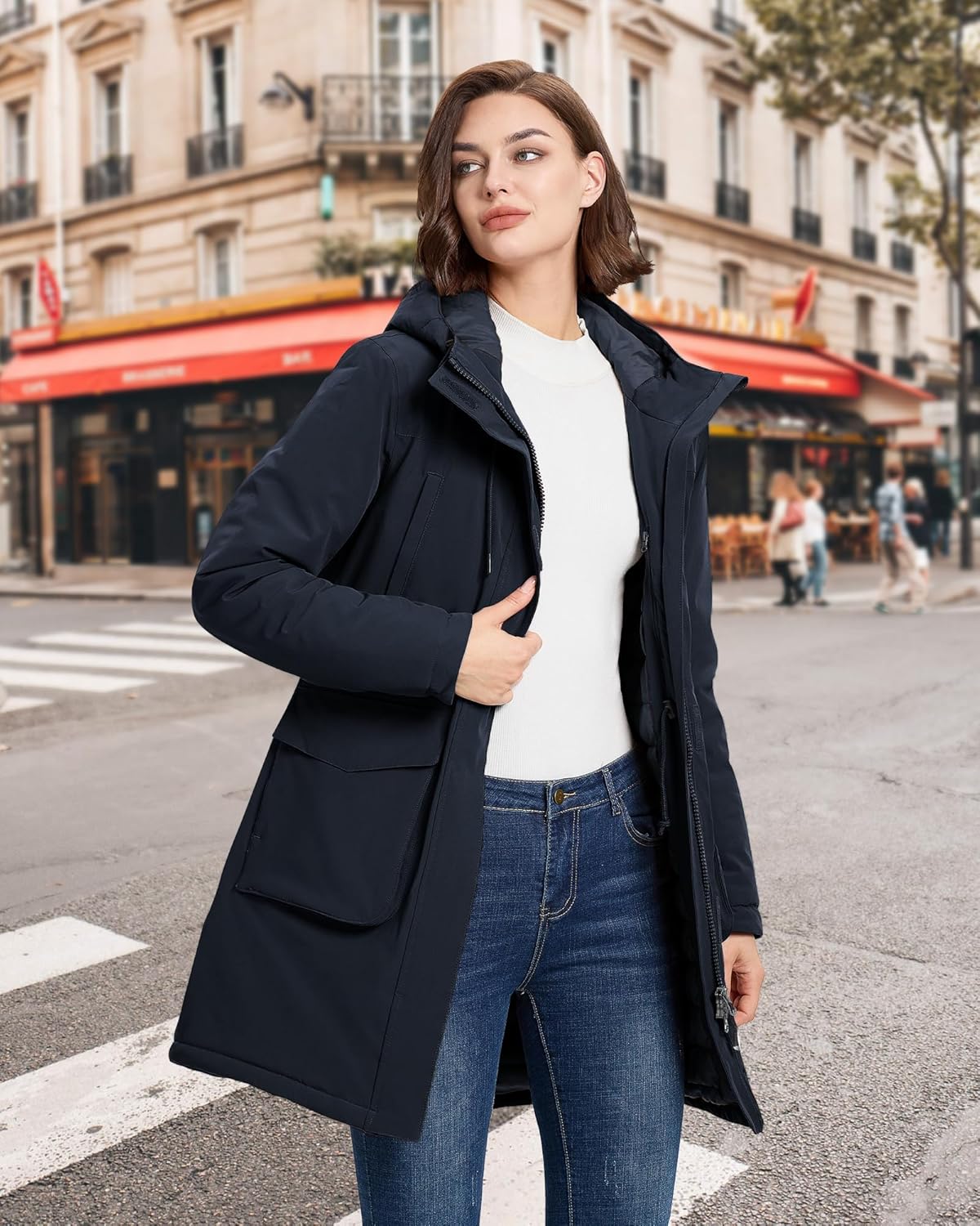 33,000ft Women's Waterproof Insulated Coats with Hood Long Rain Jackets Thicken Warm Winter Coats Windproof Jacket for Travel - Image 3