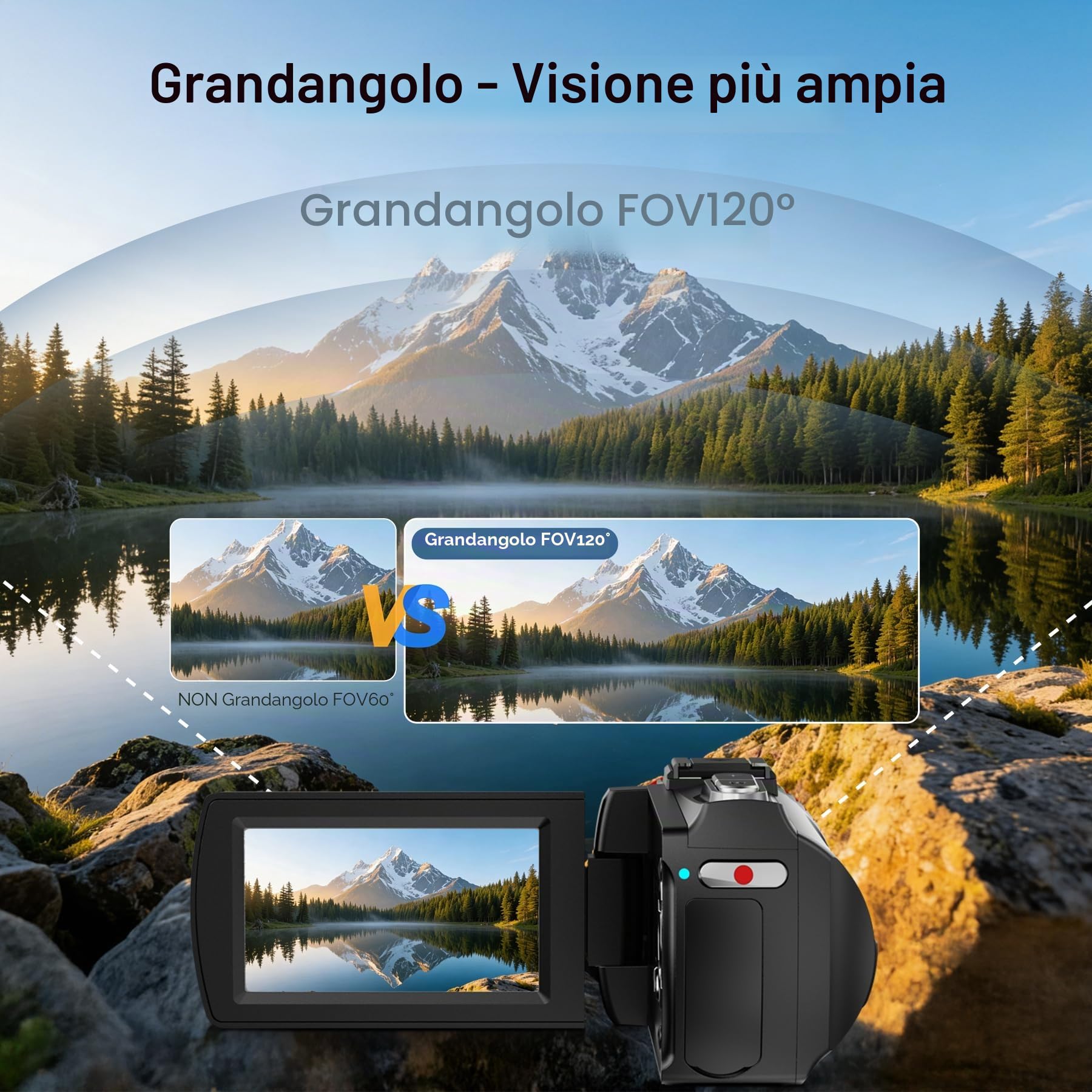 Videocamera 4K, foto 64 MP/registratore video 4K 60 FPS, videocamera digitale per vlogging su YouTube, con 2 batterie/microfono wireless/scheda SD/telecomando